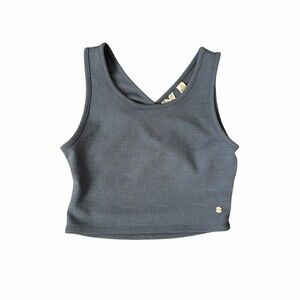 Roxy Tank Top Womens L/XL Slate Blue Ribbed Cropped Wrap Back Cutout